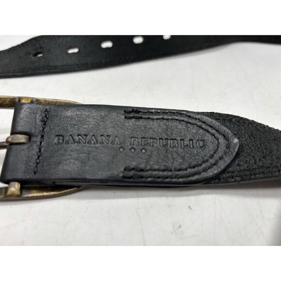 Banana Republic 1.25”W Black Leather Belt Antiqued Brass Buckle Sz Med 40” Long - Picture 6 of 8
